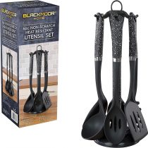 Blackmoor Home 66779 6-Piece Black Kitchen Utensils Set | Non-Scratch & Heat Resistant | BPA Free Plastic | Modern & Vibrant | Space Saving
