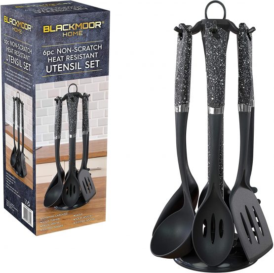 Blackmoor Home 66779 6-Piece Black Kitchen Utensils Set | Non-Scratch & Heat Resistant | BPA Free Plastic | Modern & Vibrant | Space Saving