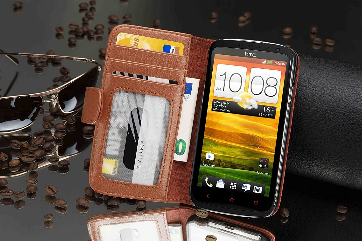 Cadorabo Book Case works with HTC ONE X/X+ in COGNAC BROWN - with Magnetic Closure and 3 Card Slots - Wallet Etui Cover Pouch PU Leather Flip - Image 3