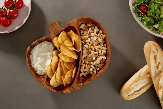 Premier Housewares 1104598 Acacia Wood 3 Section Apple Shape Serving Dish, 5 x 28 x 23 cm , Brown - Image 4