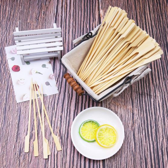 ANECO 100 Pieces Bamboo Paddle Skewers Barbecue Bamboo Skewers Cocktail Sticks for Barbeque, Kebabs, Burgers, Cocktails, Buffets Party - Image 3