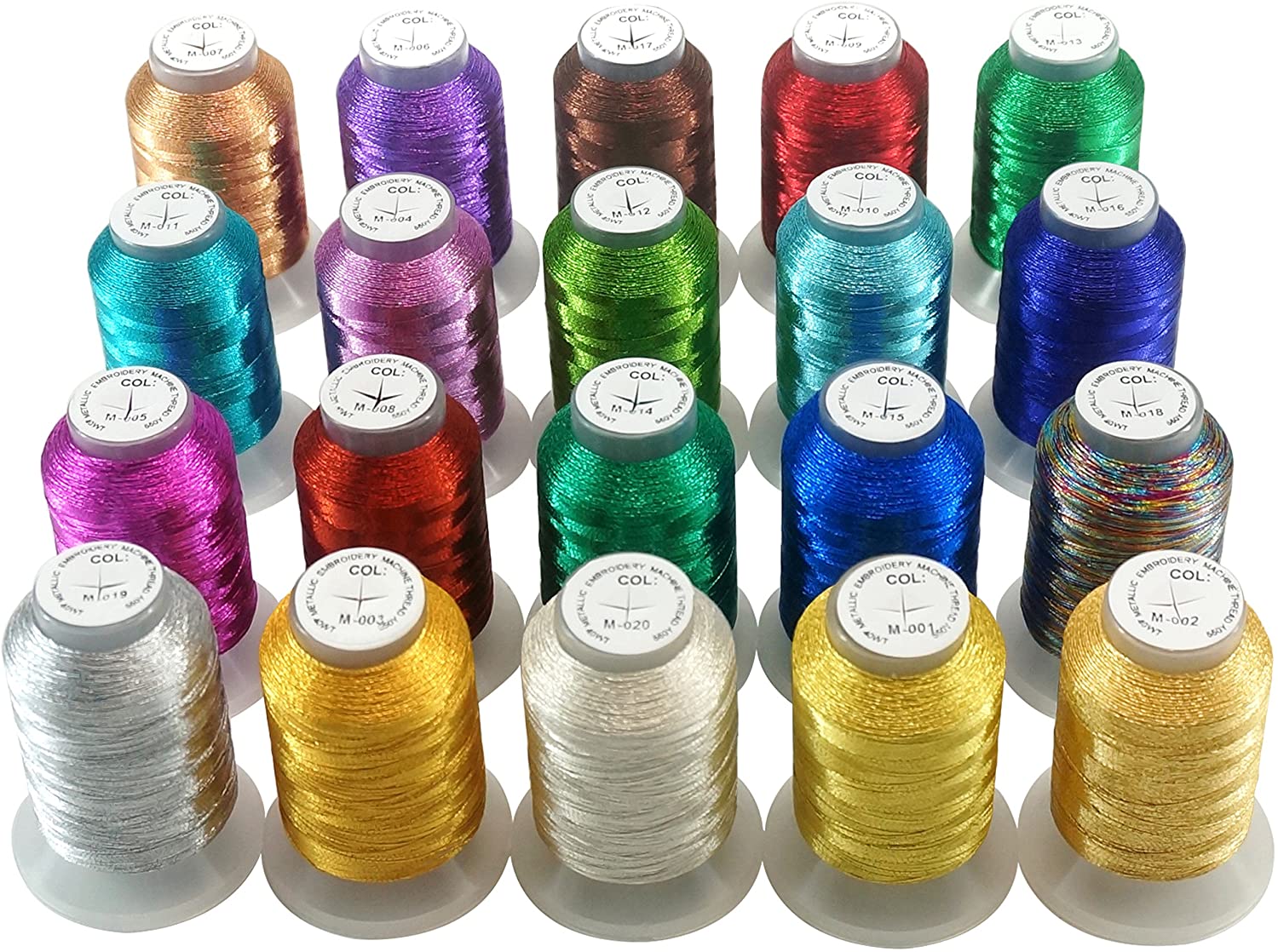 New brothread 20 Assorted Colours Metallic Machine Embroidery Thread Kit 500M Each Spool for Computerized Embroidery and Decorative Sewing