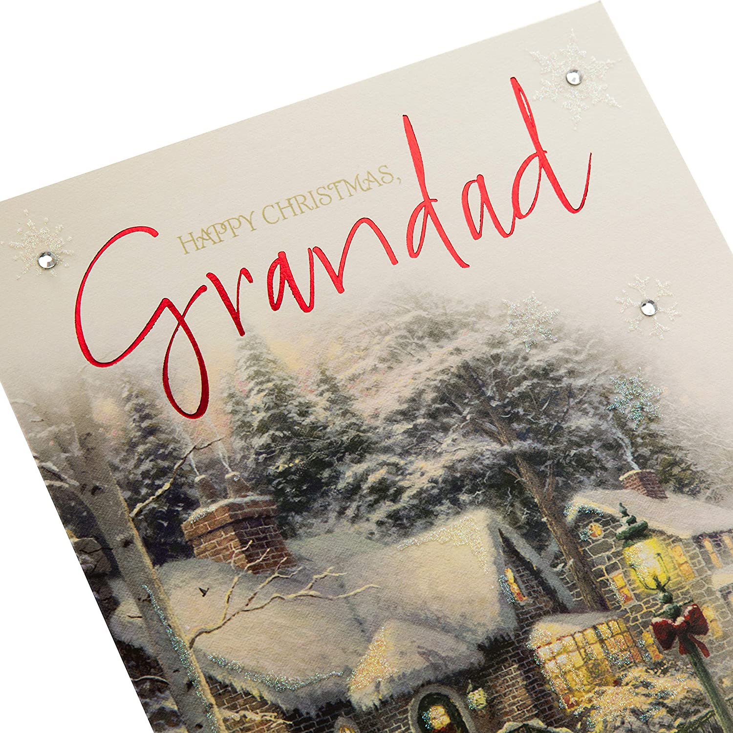 Christmas Card for Grandad from Hallmark - Thomas Kinkade Design, white or cream, 22.8cm x 15.9cm - Image 3