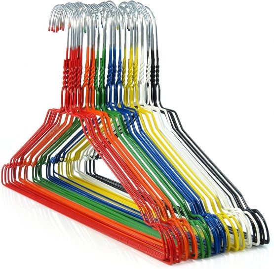 HANGERWORLD 20 Rainbow Coloured & Galvanised 41cm 13 Gauge Metal Wire Clothes Garment Trouser Bar Hangers.