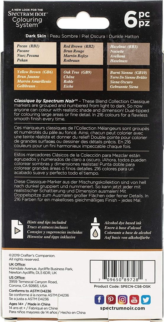 Crafter's Companion Spectrum Noir Classique Blend Alcohol Marker Dual Nib Pens Set-Dark Skin-Pack of 6, One Size - Image 3