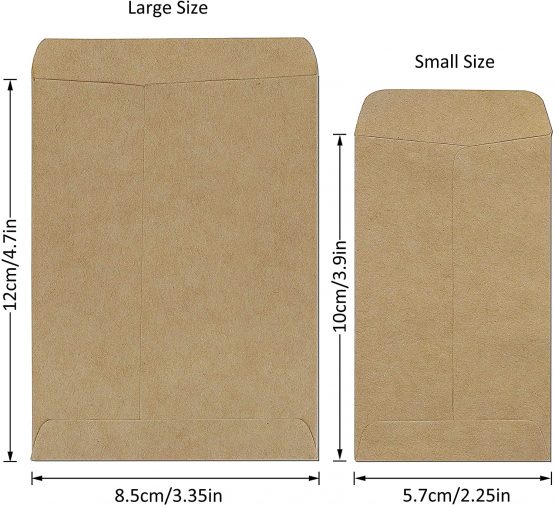 Coin Envelopes Seed Packets Kraft Paper Brown Bags for Small Parts Stamps Storage 200PCS for Home, Garden, Farm, and Office - 2 Size - Image 2