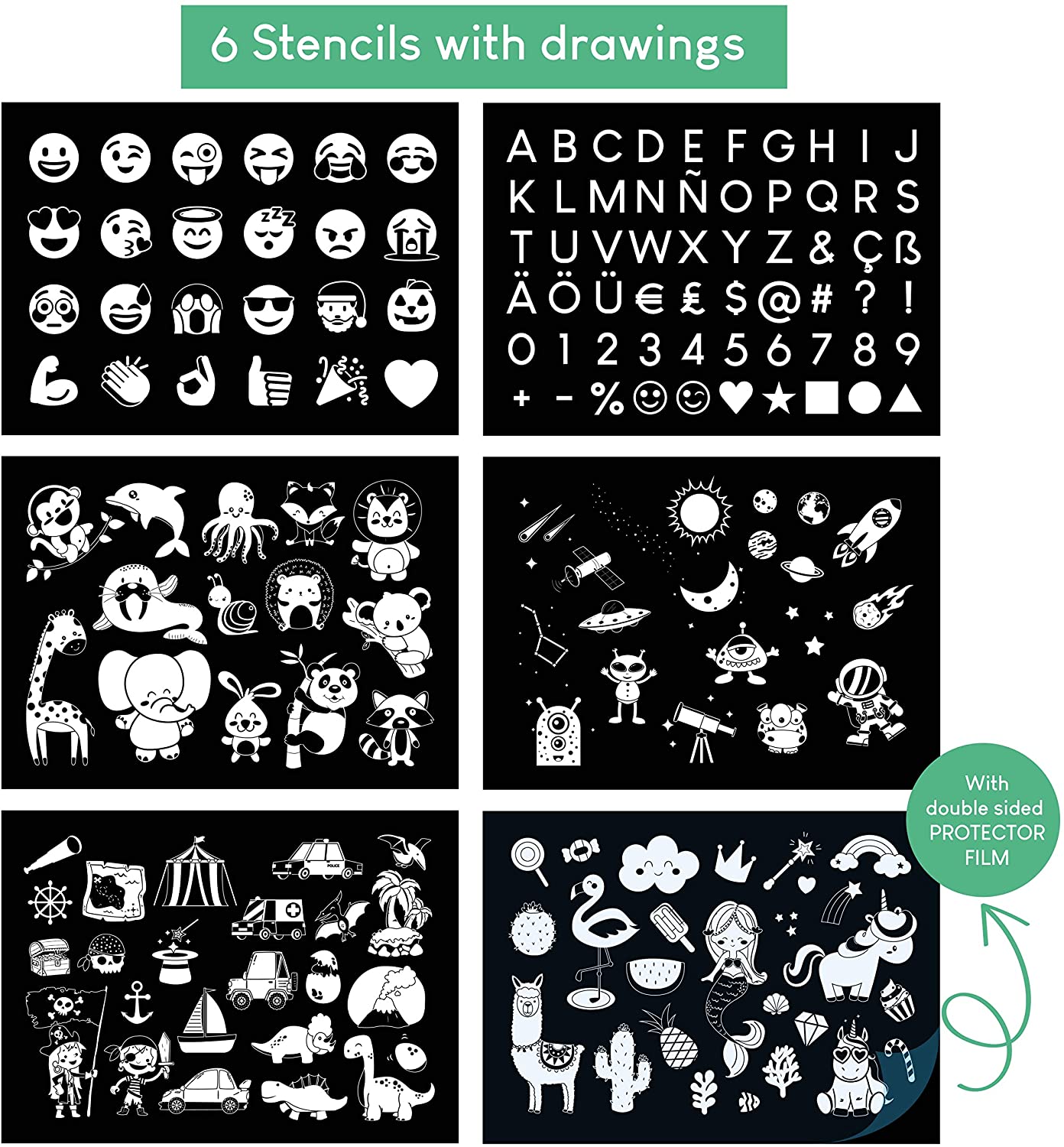Light Drawing Board Kids A4 and A5, 6 Stencils, 2 Spy Pens - BONNYCO, black, A4 + A5 - GREEN - Image 4