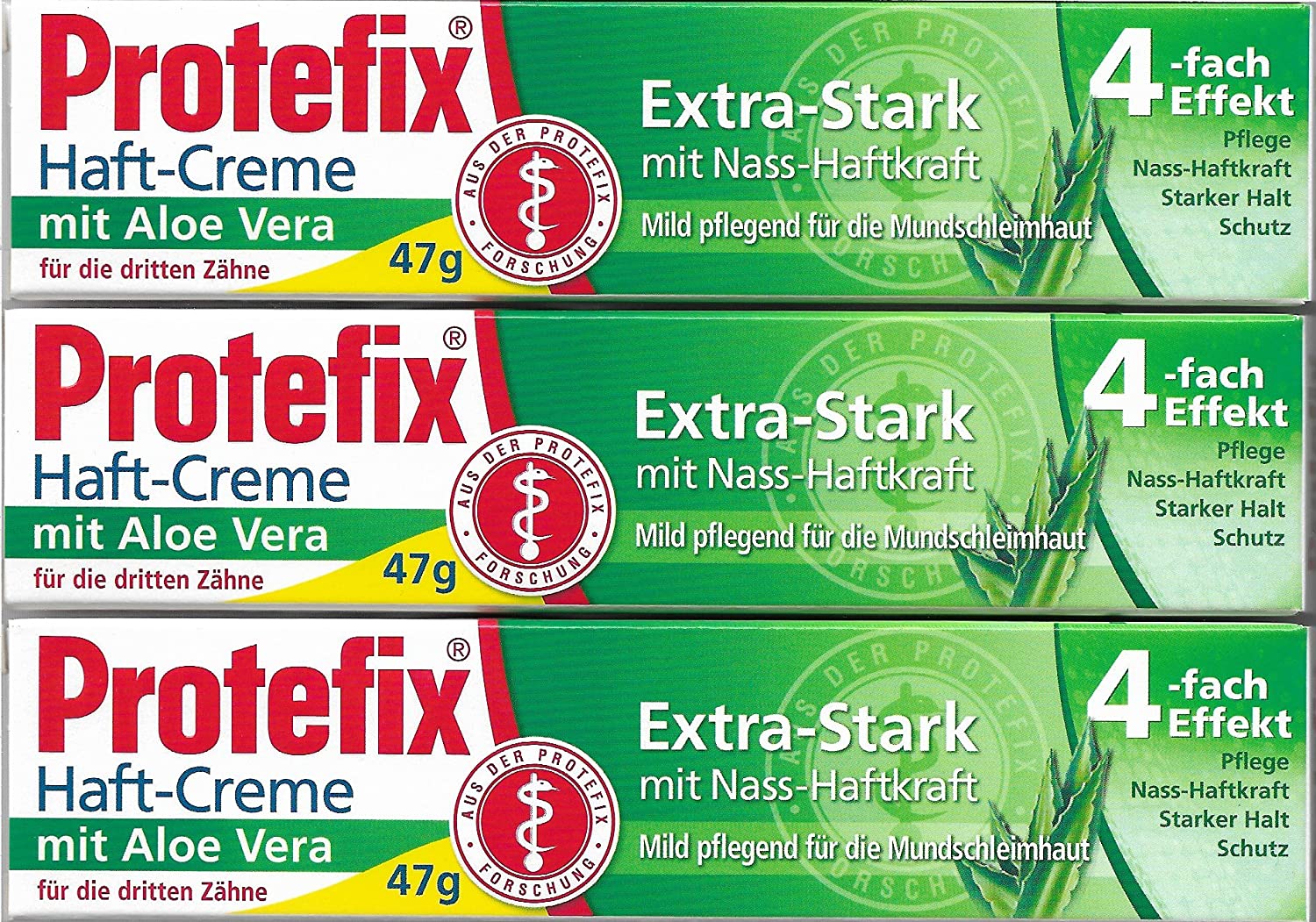 Protefix Adhesive Cream Extra Strong Aloe Vera 3x40ml, White, 47 g (Pack of 3)