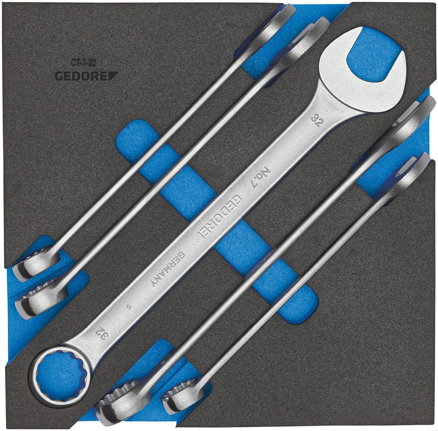 Gedore 1500 CT2-7-32 Combination Wrench Set in CT 2/3 Module, Metallic Silver