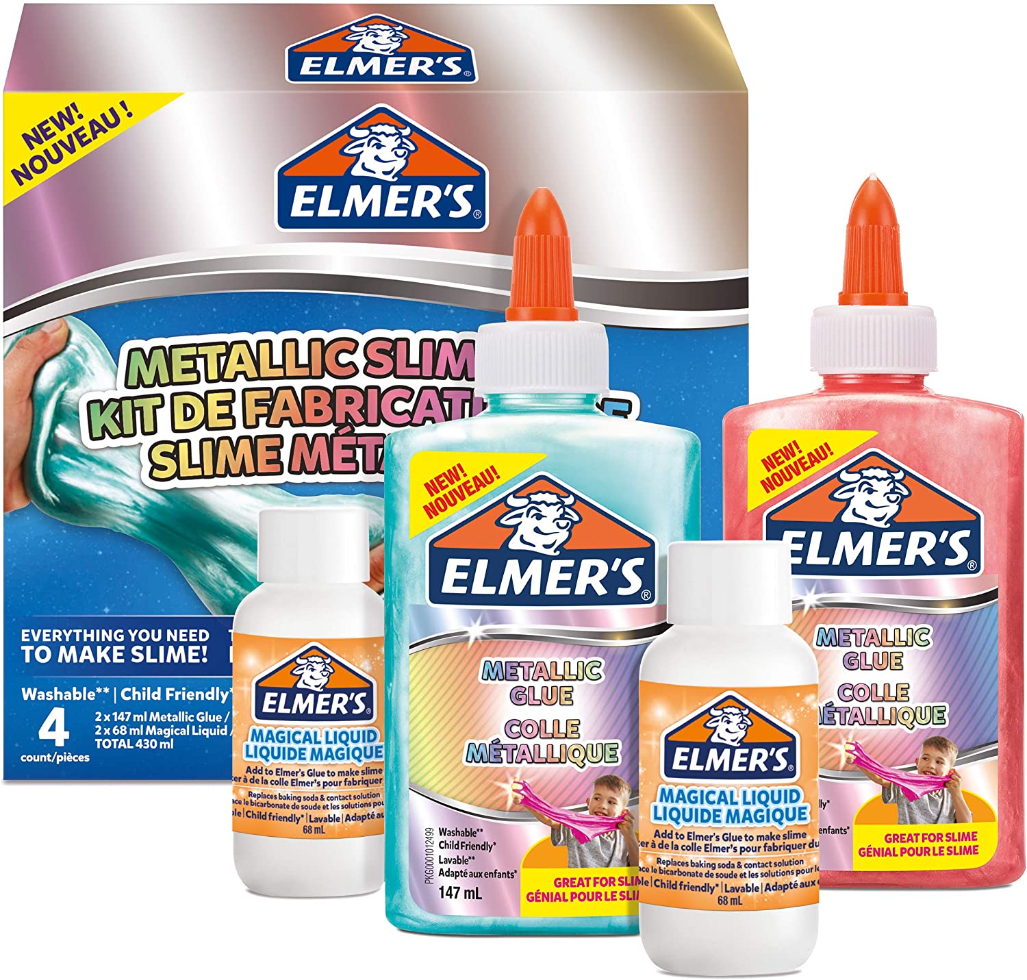 Elmer’s Metallic Slime Kit, Aquamarine Blue, Pink, 1 pack
