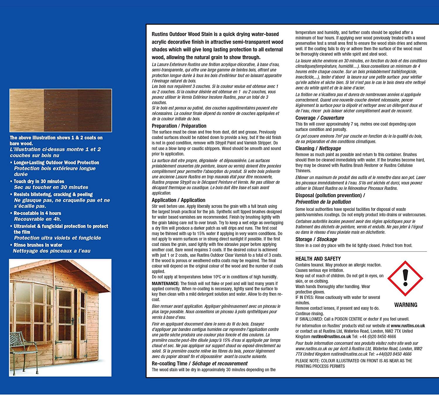 Rustins ESDO250 250 ml Satin Outdoor Wood StainDark Oak BigaMart