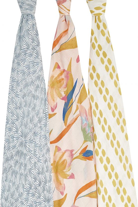 aden + anais silky soft Muslin Swaddle & Receiving Blankets for Baby Girls & Boys, 120x120cm, Ideal Newborn & Infant Swaddling Wrap Set of Bamboo Viscose, Perfect Shower Gifts, 3 Pack, marine gardens - Image 2