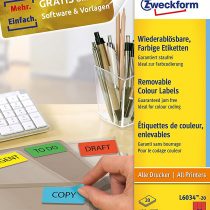 Avery L6034-20 Removable Coloured Labels (A4 Sheets of 63.5 x 33.9 mm, 24 Labels Per Sheet, 20 Sheets) - Red