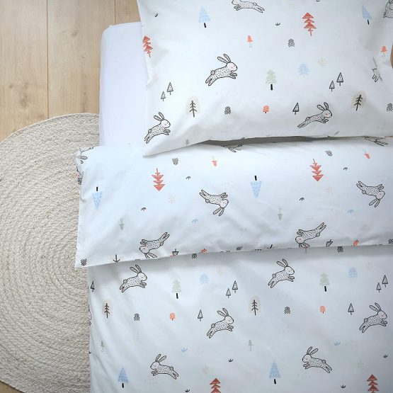 100% Organic Cotton Luxury Kids | Toddler Cot Bed Duvet Cover and Pillow Case Bedding Set 120x150 Woodland Design by littlefeifei