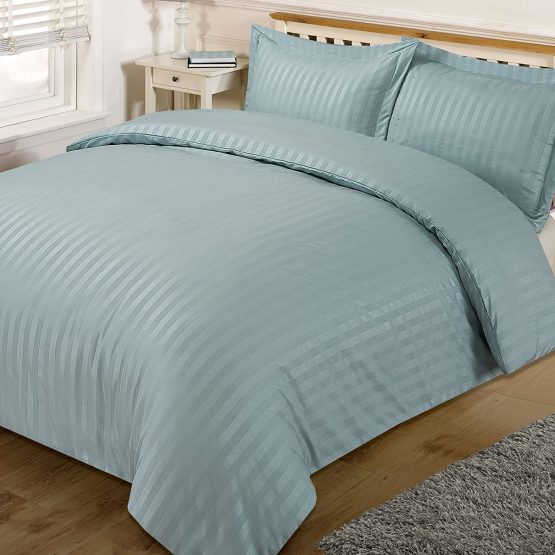 Dreamscene Beautiful Satin Stripe Duvet Bedding Set, Duck Egg Blue ...