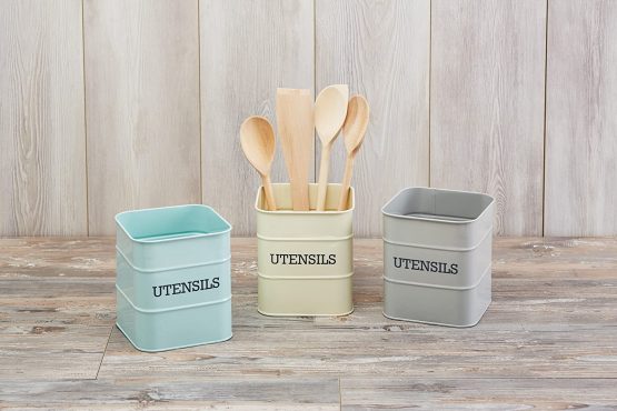 KitchenCraft LNUTENBLU Living Nostalgia Metal Kitchen Utensil Holder, 15 x 16 cm - Vintage Blue - Image 2