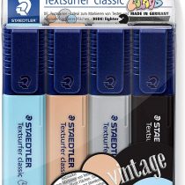 STAEDTLER Textsurfer Classic 364 Highlighter, High Quality Made in Germany, with Large Ink Reservoir for Extra Long Marking Performance, Case with 4 Colours, Vintage 364 CWP4