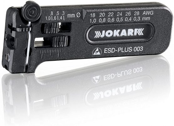 Jokari 40029 Mini-Precision ESD Tool for Cable Stripping of Solid and Stranded Wires from AWG 28 to 18 (0,30-1,00 mm Ø), Multi-Coloured
