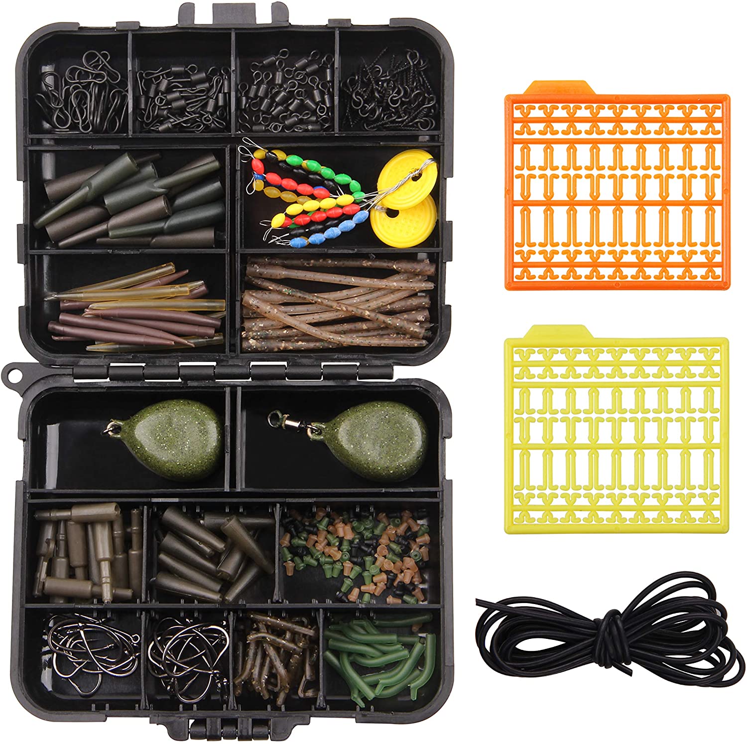 217pcs/box Carp Fishing Tackle Box Anti Tangle Sleeve Line Aligner Bait Screw Stopers Carp Hook Carp Pear-Shape Metal Weights for Carp Fishing Bait Making Carp Terminal Tackle - Image 2