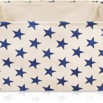 Cream Star Canvas Storage Basket Rectangle Fabric Basket with Blue Stars – Perfect for Household Storage, Fabrics or Toys. Size: 40cms x 30cms x 25cms
