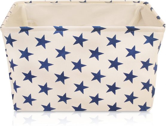 Cream Star Canvas Storage Basket Rectangle Fabric Basket with Blue Stars – Perfect for Household Storage, Fabrics or Toys. Size: 40cms x 30cms x 25cms