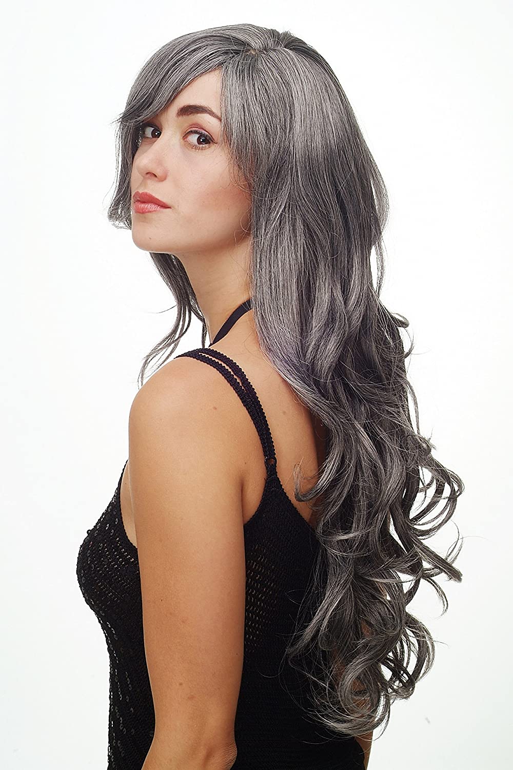 WIG ME UP 9204S-44 Stunning Lady Quality Wig very long wavy long fringe (for side parting) dark grey gray 27,5 inch - Image 3