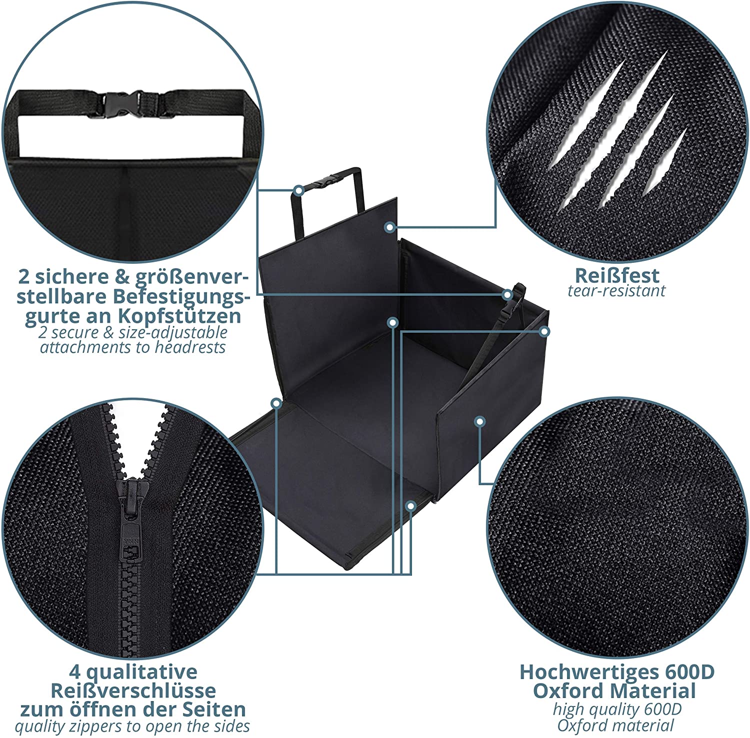 Smartpeas Dog Car Seat, 60x53x35 cm, Quilted Surface & Anti-Slip Coating, Secure Fiberglass Rods - Image 2