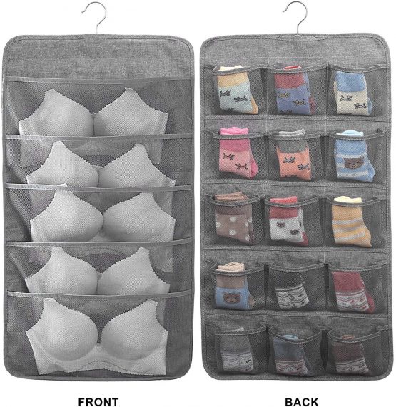 MaoXinTek Hanging Storage Organiser for Socks Underwear Bra Ties, Wardrobe Closet Hanger Shelves Organizer Bag, 20 Pockets Double-Sided Space-Saving Wall Door Divider Holder