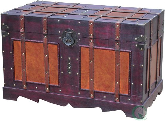 Vintiquewise Antique Style Steamer Trunk, Wood, Brown