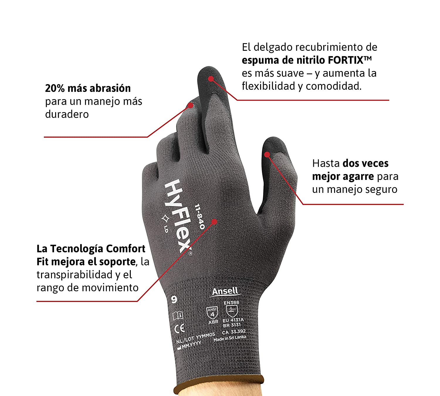 ANSELL HYFLEX 11-840 GLOVE SZ 08 (M), Black, M (Pack of 1) - Image 2