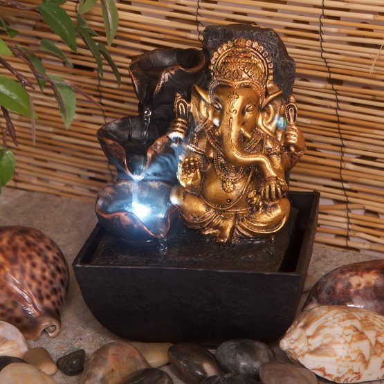 Creative Touch Mini Ganesh Indoor Water Fountain with LED Light | Size 13.3 * 13.3 * 18 Cm | 3 Pin UK Plug Included |
