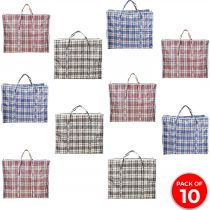 AAYAW Pack of 10 Extra Large Strong Laundry, Storage, Cloth, Moving, Reusable Store, Waterproof, Shopping, Zipper and Handles Checkered Bags Sizes: 60cm X 50cm X 25cm OR 20cm (+/-10%)