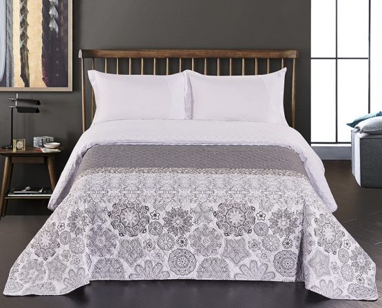DecoKing 220x240 cm Reversible Bedspread Printed Throw Microfibre Floral Pattern Two-Sided Easy Care Grey White Alhambra - Image 2