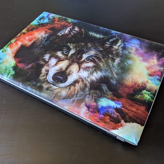 TaylorHe 15.6" Laptop Skins Vinyl Stickers Decals Made in Great Britain Wolfs head in multicolored cloud - Image 2