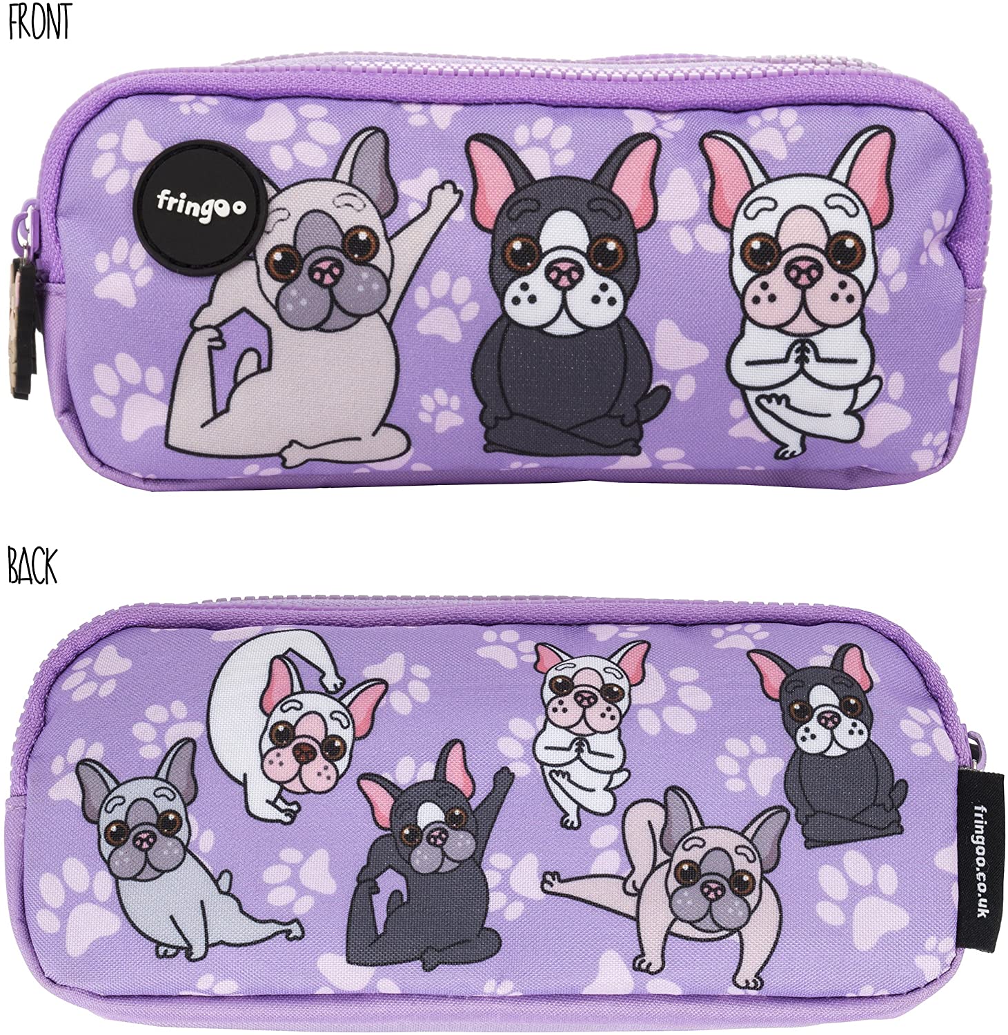 Fringoo® 3 Compartment Pencil Case for Kids School Stationery Holder Funny Cute (French Dog Yoga - 3 Compartments) - Image 2