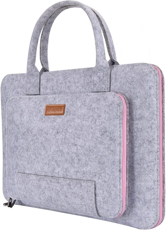17.3-Inch Laptop Sleeve Ropch Felt Notebook Bag Computer Carrying Bag for 17.3" Acer / Asus / Dell / Lenovo / HP, Grey & Pink
