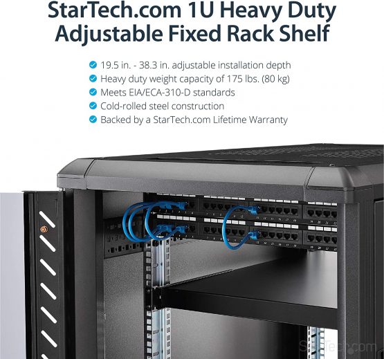 StarTech 1U Adjustable Server Rack Mount Shelf - 175lbs - 19.5 to 38in Deep Universal Tray for 19" AV, Data & Network Equipment Rack (ADJSHELFHD) - Image 2