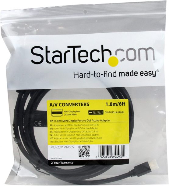 StarTech 6 ft Mini DisplayPort to DVI Active Adapter Converter Cable, 6 ft (1.8 m) Active mDP to DVI Cable for PC, 1920 x 1200 - Black - Image 4