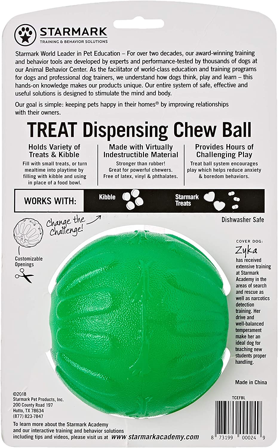 Starmark Treat Dispenser Chew Ball for Dogs Green, Large - Image 3