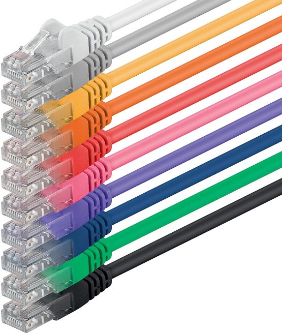 1aTTack - 2m - 10 colors - 10 pieces - Ethernet Gigabit Lan network cable (RJ45) 1000Mbit/s patch cable UTP compatible with CAT.5 CAT.5e CAT.7