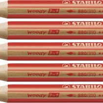 Multi-talented Pencil STABILO woody 3-in-1 Box of 5 Red