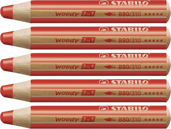 Multi-talented Pencil STABILO woody 3-in-1 Box of 5 Red