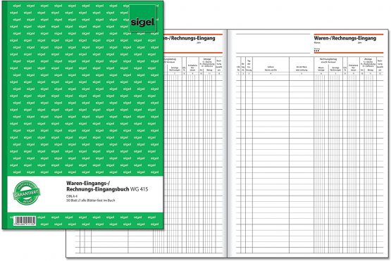 Sigel WG415 Incoming Goods/Invoices Book All Pages Fixed in The Book A4 50 Pages