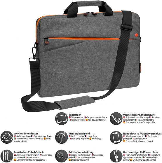 PEDEA"Fashion" Laptop Bag up to 13.3 Inches Shoulder Bag with Shoulder Strap Including Notebook Lock Grey/Orange - Image 3