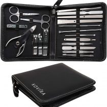 Kovira Nail Clippers/Cuticle Remover Tool – Stainless Steel Ingrown Toenail Kit 19 Pcs - Manicure Pedicure Nail Care Kit, Cuticle and Nail Cutters – Foot Care Kit for Men and Women with Leather Case