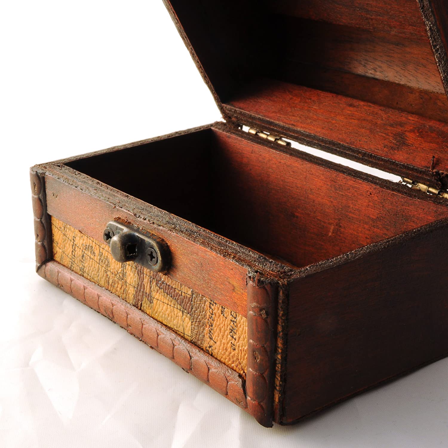 Decorative Treasure Chest (Antique) Maps Style Leather Coated Wooden Box for Storage and Small Parts - Ganzoo - Image 3