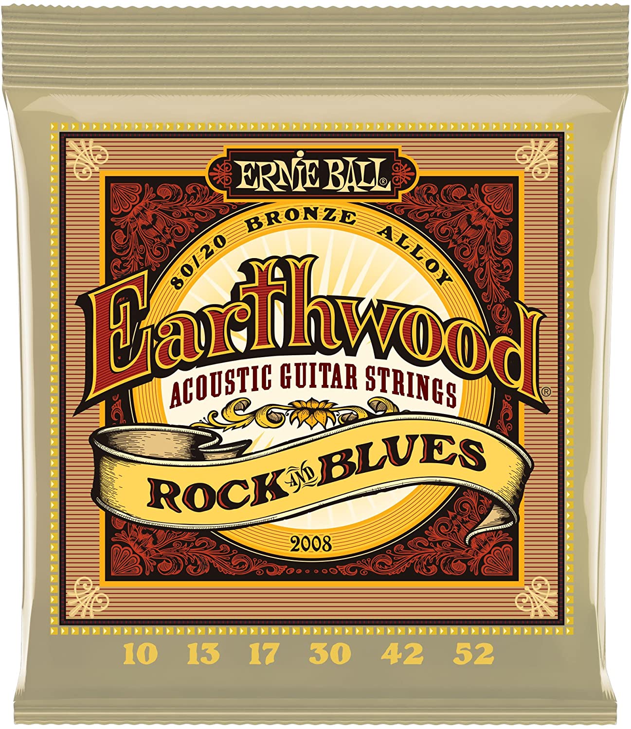 Ernie Ball Earthwood Rock and Blues w/Plain G 80/20 Bronze Acoustic Guitar Strings - 10-52 Gauge, Rock & Blues, Single Pack
