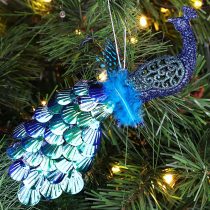 Christmas Concepts® 20cm Peacock Decoration With Jewelled Tail - Luxury Christmas Tree Decorations (Midnight Blue Sequins, Pack of 1)