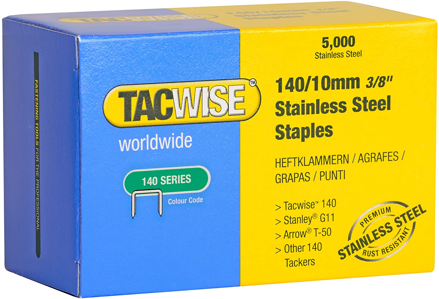 Tacwise 0477 Type 140/10mm Heavy-Duty Stainless Steel Staples, Pack of 5000, Silver, 10 mm Stainless Steel