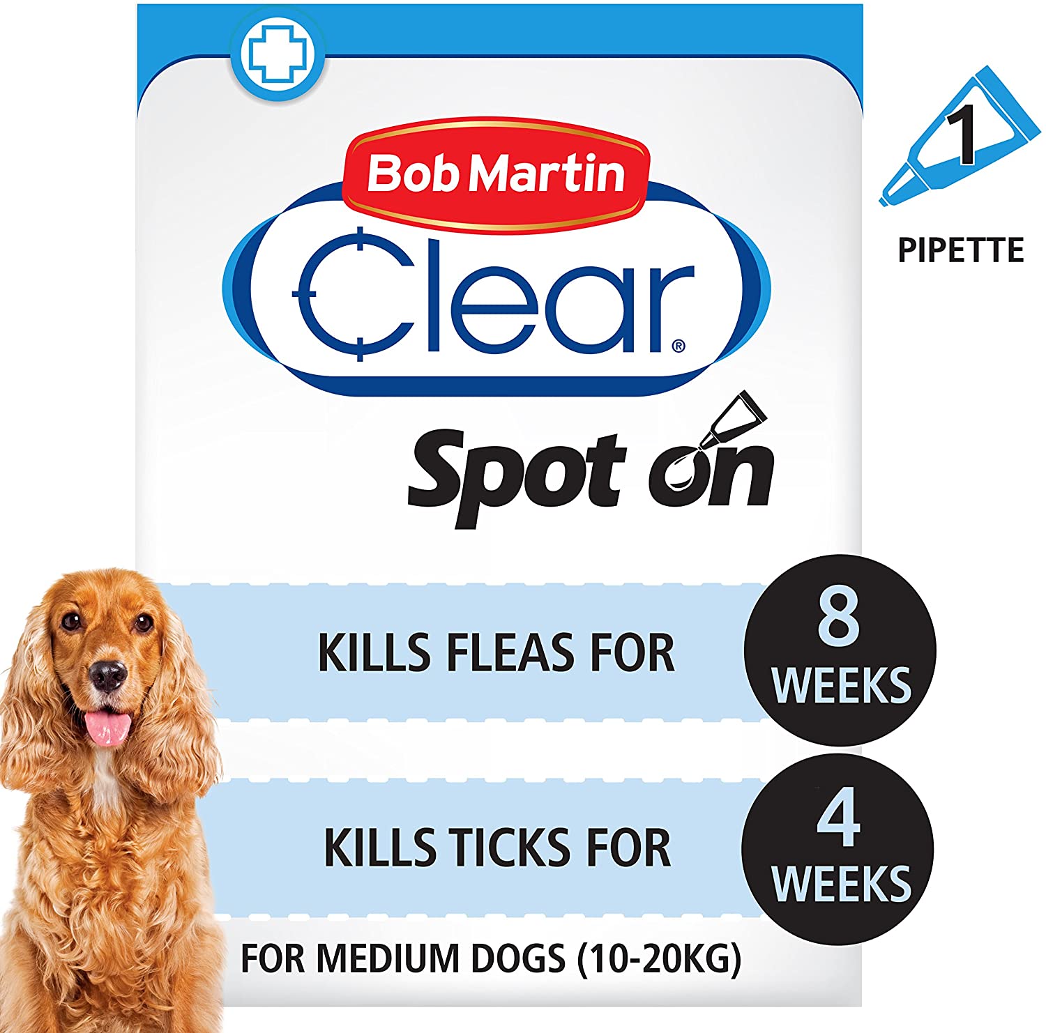 Bob Martin Clear Spot on Pipette for Medium Dogs Fleas and Ticks Treatment